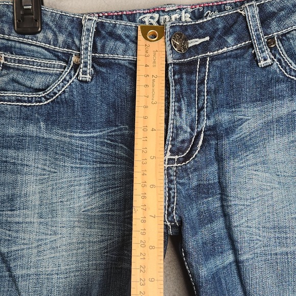 Wrangler Jeans Womens 1/2 x 34 Blue Bootcut Low Rise Rock 47 Fleur De Lis 28x30 - Picture 6 of 11